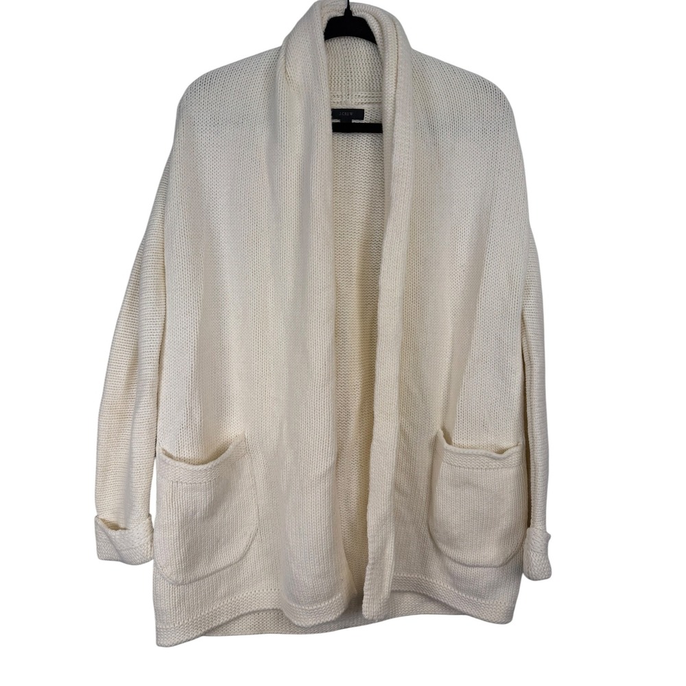 J.Crew Womens XXS Cream Chunky Knit Shawl Collar Open Front Cardigan Sweater